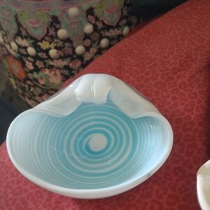 Vintage Murano Aqua Swirl Glass Bowl
